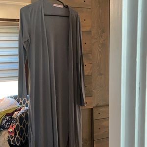 Long grey side slit cardigan